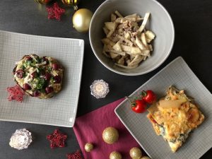 groentelasagne en portabello en Knolselderijsalade á la Ceasar