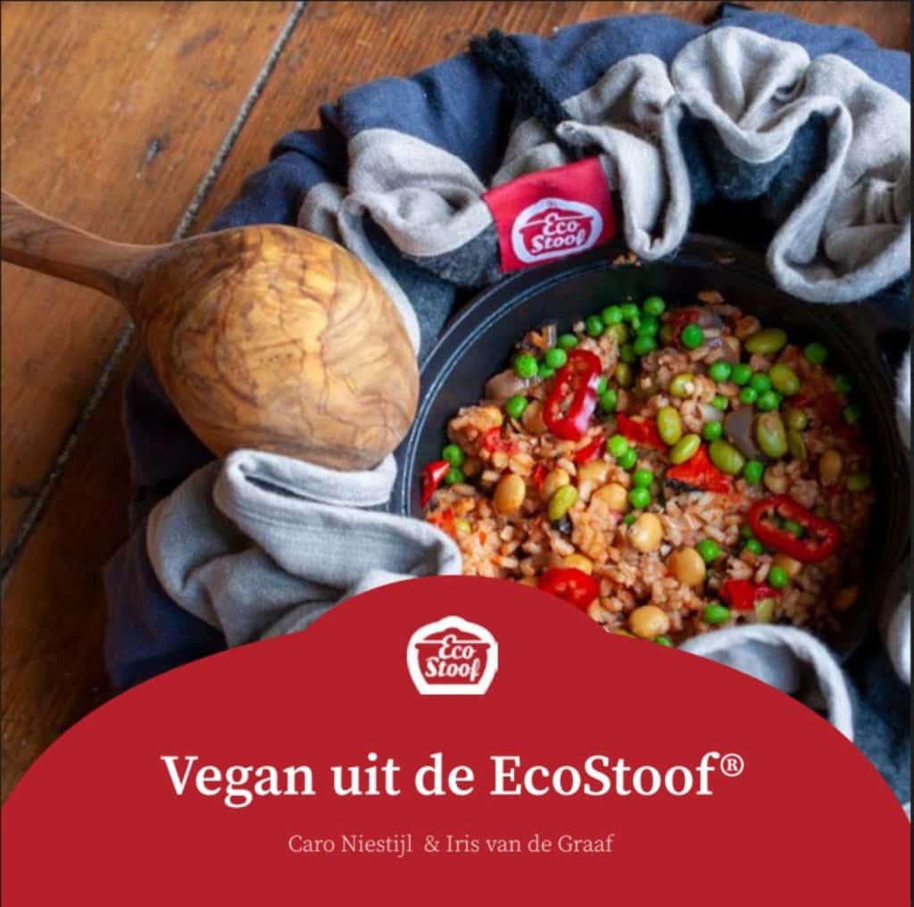 voorkant receptenboek Vegan koken uit de Ecostoof recepten. Niet alleen duurzaam plantaardig, maar ook nog eens hartstikke handig en praktisch.