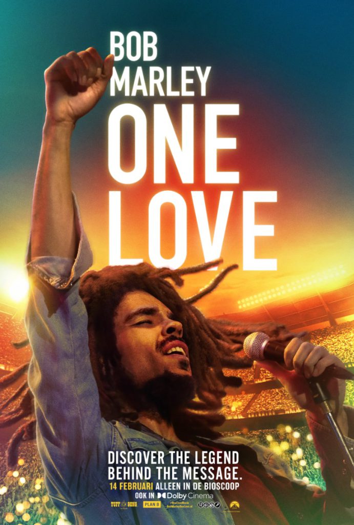 Filmposter Bob Marley One Love een speelfilm over het leven van de man die door middel van zijn reggae muziek en geloof liefde verspreide over de wereld