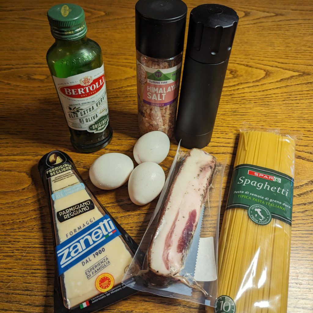 Ingrediënten voor pasta carbonara