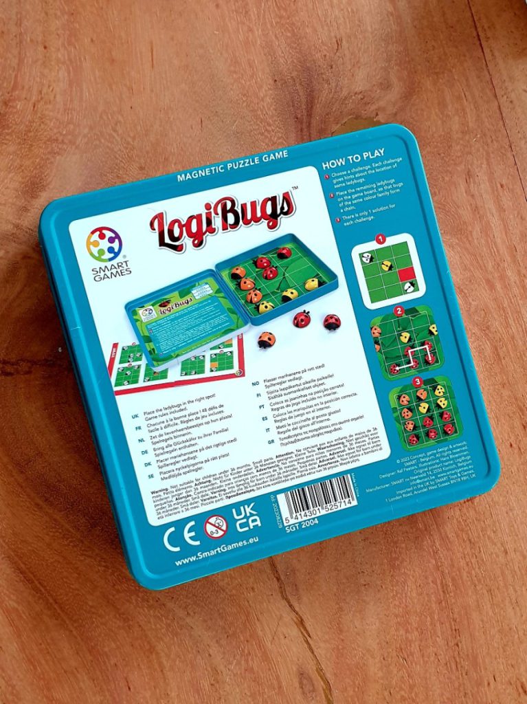 LogiBugs is een uitdagende travelgame van SmartGames vanaf 6 jaar. Plaats de lieveheersbeestjes op de juiste plek op het speelbord