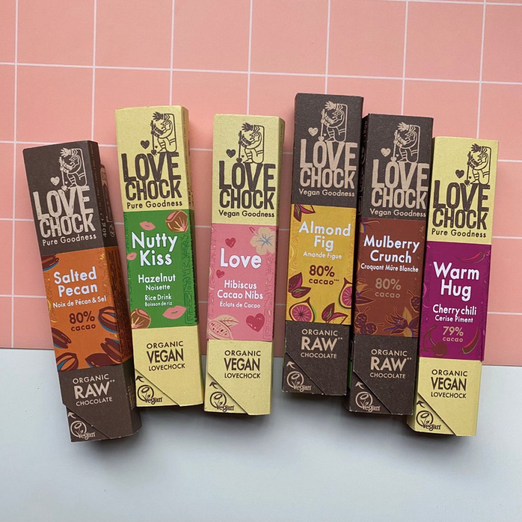 lovechock giftbars vegan chocola minder suiker gezond