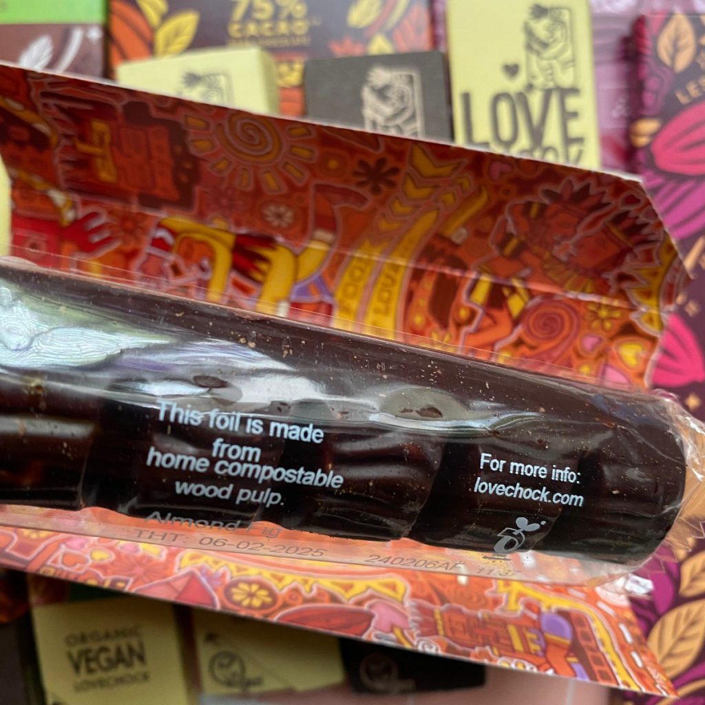 zelfcomposteerbare verpakking plastic recycle chocola vegan suikervrij