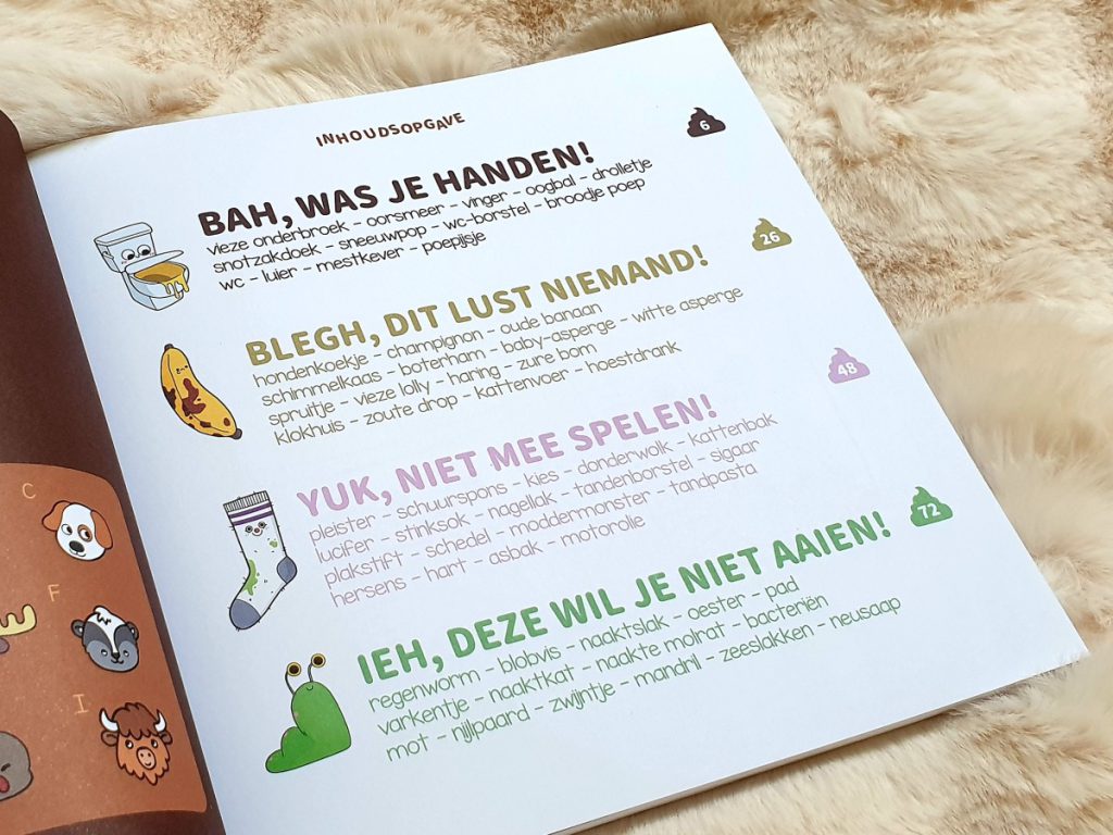 Inhoud bah was je handen, blegh dit lust niemand, yuk niet mee spelen, ieh deze wil je niet aaien