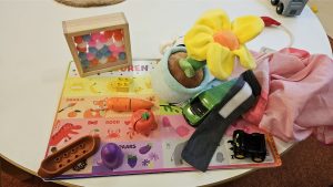 verzamelde voorwerpen bij de kleuren placemat